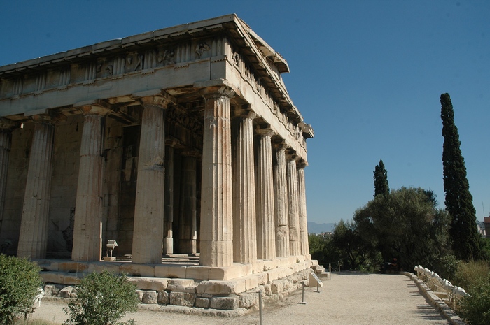 De tempel van Hephaistos op de Atheense Agora, waar het kleroterion voor loting werd gebruikt